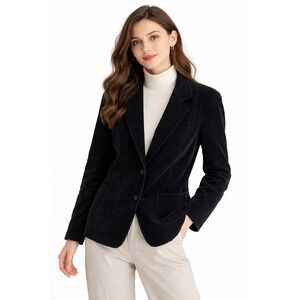 Vintage Black Corduroy Blazer Womens 18 Made in Singapore Cotton Academia Preppy